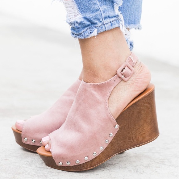 Mauve Vegan Suede Wedges Mule Slingback - Picture 2 of 5